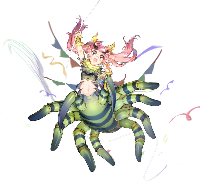 arachne arthropod_girl artist_request catherine_(clover_theater) clover_theater female full_body hair_ribbon highres monster_girl navel non-web_source oerba_yun_fang official_art open_mouth pink_hair ribbon simple_background skin_fang solo source_request spider_girl tagme taur twintails white_background yellow_ribbon