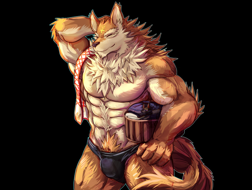 2017 abs anthro biceps canid canine closed_eyes clothed clothing deity digital_media_(artwork) egyptian_mythology fd-caro fur hi_res kemono male mammal middle_eastern_mythology muscular muscular_anthro muscular_male mythology pecs puzzle_and_dragons set_(deity) set_(puzzle_and_dragons) solo