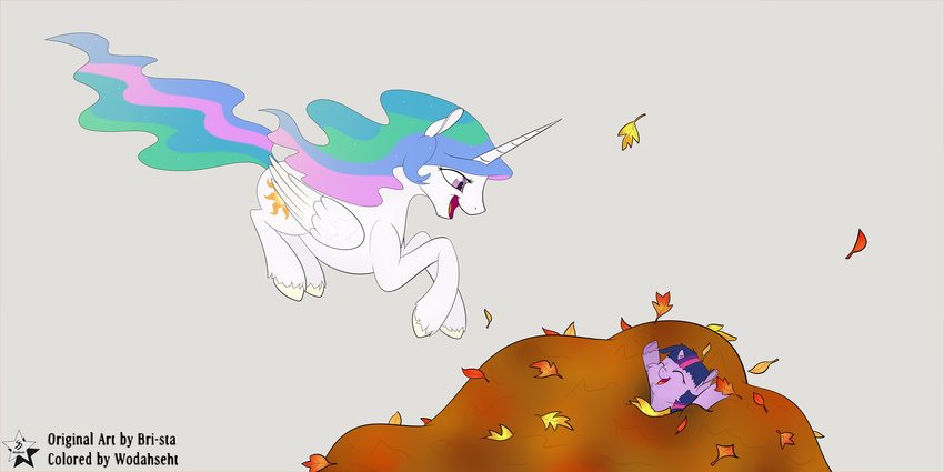 2015 2:1 absurd_res alicorn bri-sta closed_eyes cutie_mark duo english_text equid equine feathered_wings feathers female friendship_is_magic fur hair hasbro hi_res horn leaf long_hair mammal multicolored_hair my_little_pony mythological_creature mythological_equine mythology open_mouth pink_eyes princess_celestia_(mlp) purple_body purple_fur purple_hair text twilight_sparkle_(mlp) two_tone_hair unicorn white_body white_fur wings wodahseht