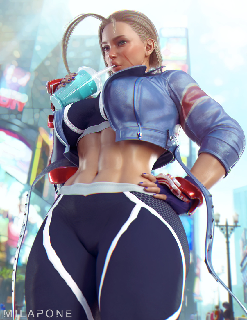 1girls 3d 3d_(artwork) abs alternate_version_available ass athletic athletic_female big_ass big_breasts big_thighs blonde_hair blue_nail_polish braided_hair braided_twintails breasts cammy_white capcom child_bearing_hips drinking female female_focus female_only fingerless_gloves fit_female fully_clothed gloves hi_res highres hips large_breasts large_thighs leotard light-skinned_female light_skin milapone muscles muscular muscular_female scar scar_on_face short_hair solo solo_female solo_focus standing street_fighter street_fighter_6 thick_thighs thigh_gap thigh_strap thighs tights wide_hips