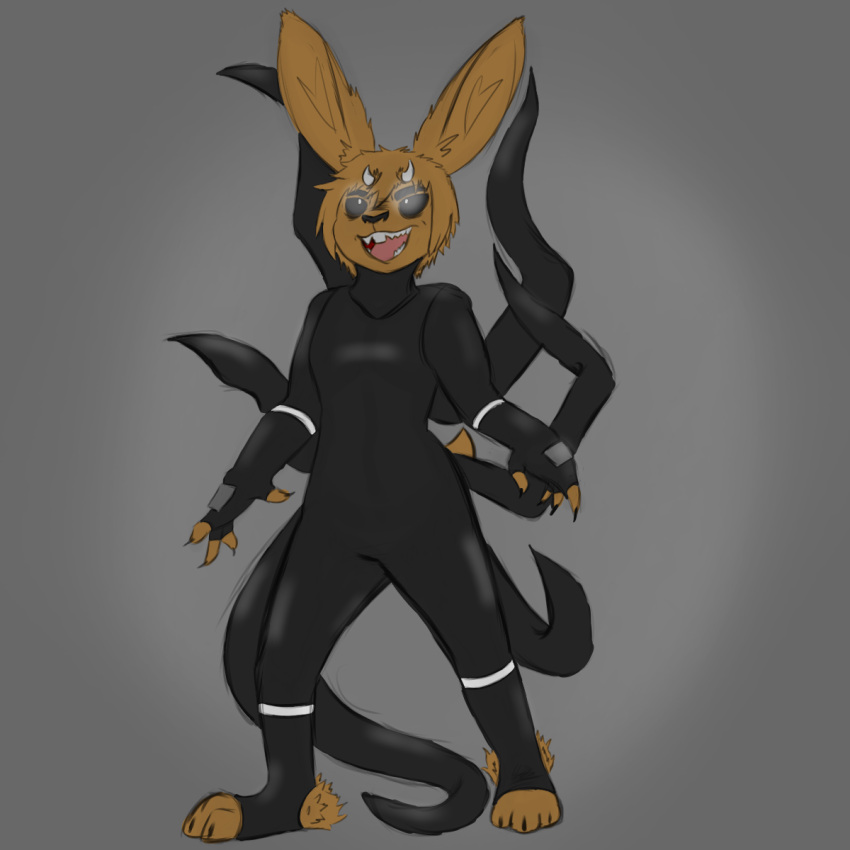 1:1 agent_fleetfoot_(templar_ponyboy) anthro big_ears black_outfit black_sclera brown_body brown_fur claws clothing domestic_rabbit eye_bags flemish_giant fur hair heart_symbol hi_res horn lagomorph latex latex_clothing latex_skinsuit leporid living_latex maddison_jack_(templar_ponyboy) male mammal messy_hair open_mouth oryctolagus pupils rabbit ready_to_fight sharp_teeth skinsuit solo standing teeth templar_ponyboy tentacle tight_clothing white_pupils