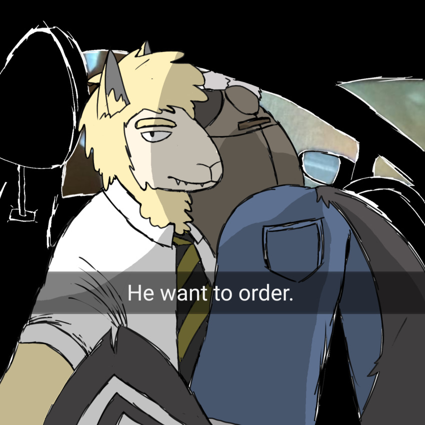 1:1 anthro canid canine canis duo he_wants_to_order hi_res hybrid hyena lammy_(meko) male mammal meko_(artist) meme wolf