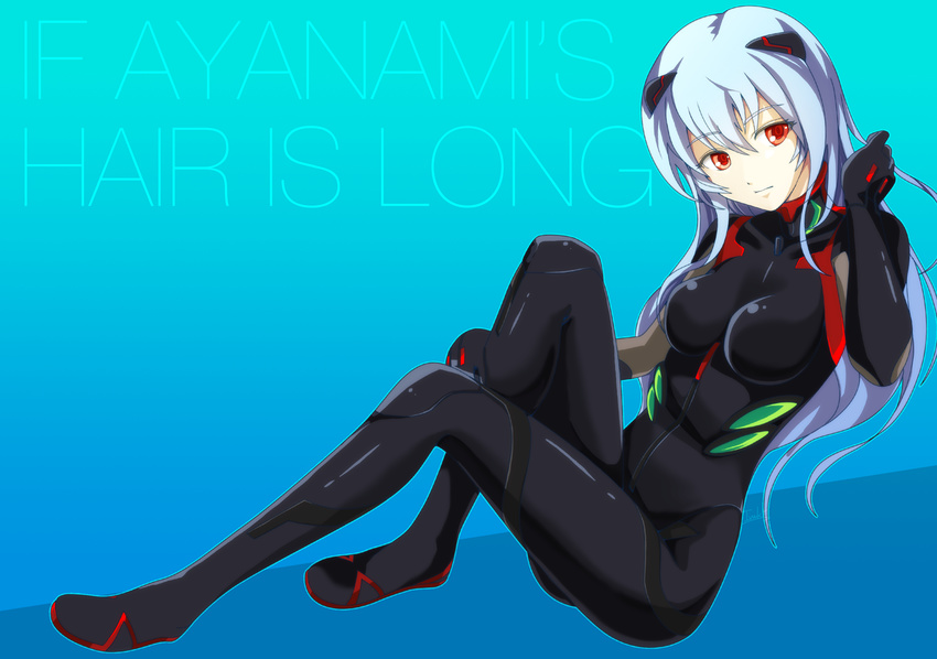 alternate_hair_length alternate_hairstyle ayanami_rei black_bodysuit blue_hair bodysuit commentary_request english_text evangelion:_3.0_you_can_(not)_redo female interface_headset ivuki long_hair neon_genesis_evangelion plugsuit rebuild_of_evangelion red_eyes solo