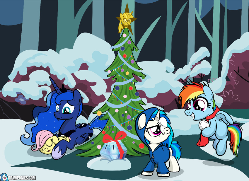 alicorn black_hair blue_body blue_eyes blue_feathers blue_fur blue_hair christmas christmas_star christmas_tree christmas_tree_topper closed_eyes clothing crown cutie_mark equid equine feathered_wings feathers female feral fluttershy_(mlp) flying forest friendship_is_magic frown fur group hair hasbro headgear holidays hoodie horn long_hair mammal multicolored_hair my_little_pony mythological_creature mythological_equine mythology open_mouth outside pegasus pink_hair plant princess_luna_(mlp) purple_eyes rainbow_dash_(mlp) rainbow_hair scarf sleeping smile snow snowball teeth theairevolution topwear tree twilight_scepter_(mlp) two_tone_hair unicorn vinyl_scratch_(mlp) white_body white_fur wings yellow_body yellow_feathers young