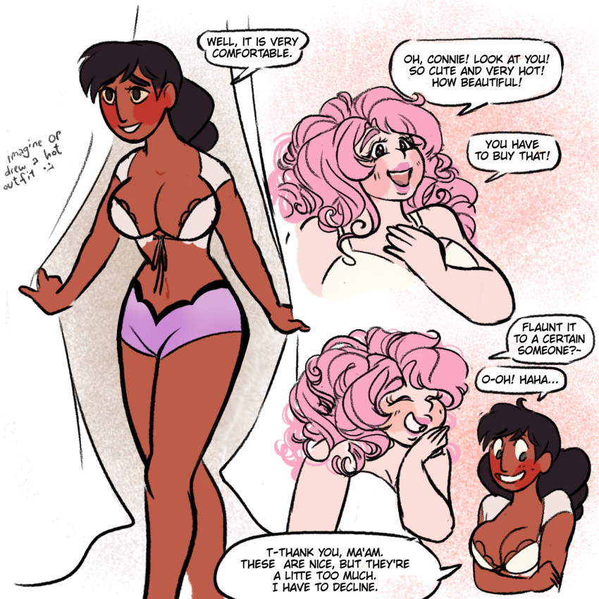 awkward_smile bikini chubby_female comic connie_maheswaran curly_hair dark-skinned_female indian_female motherly pink_hair rose_quartz_(steven_universe) santan999 santan999 shopping smiling steven_universe wholesome