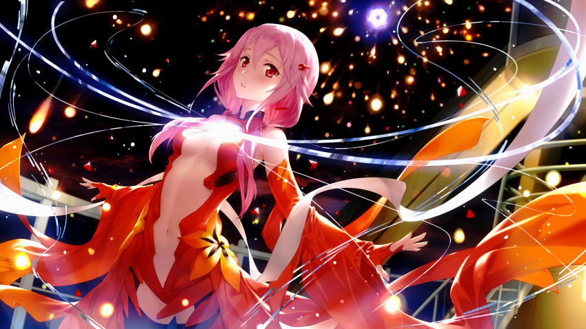 blush cangkong guilty_crown long_hair navel pink_hair red_eyes thighhighs twintails yuzuriha_inori