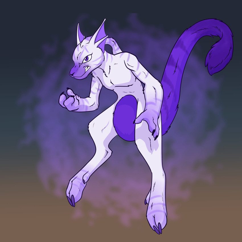 3_fingers absurd_res ambiguous_gender anthro claws fingers foxenawolf fur generation_1_pokemon glowing hi_res legendary_pokemon mewtwo nintendo pokemon pokemon_(species) purple_body purple_eyes purple_fur solo tail