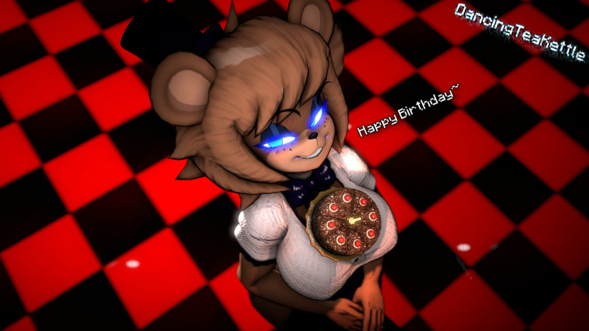 bear birthday cake cally3d clazzey cryptiacurves fazclaire's_nightclub five_nights_at_freddy's fnaf freddy_(fnaf) fredina's_nightclub fredina_(cally3d) frenni_(cryptia) frenni_fazclaire scottgames seductive_look