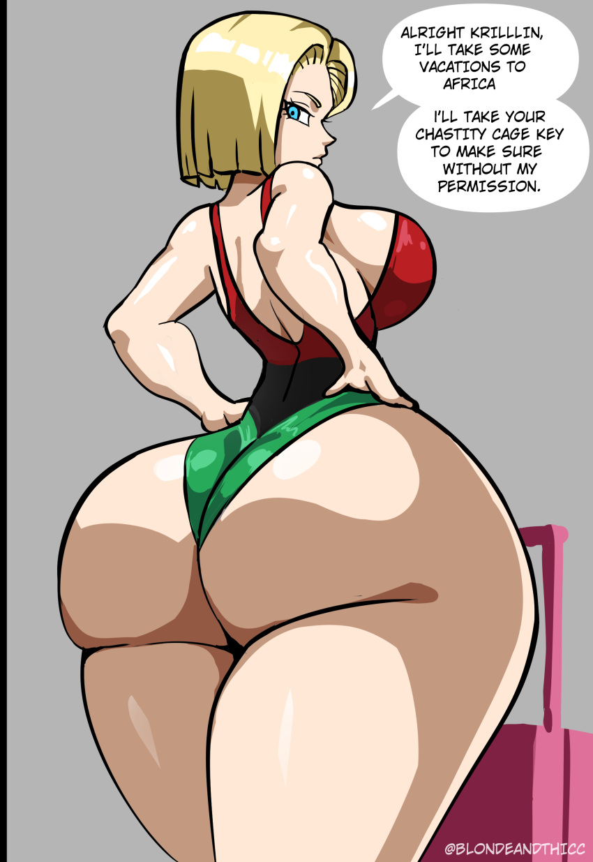 african android_18 blonde_hair blondeandthicc chastity_cage cuckold dark-skinned_male dominant_female dragon_ball dragon_ball_super dragon_ball_z flag interracial netorare ntr