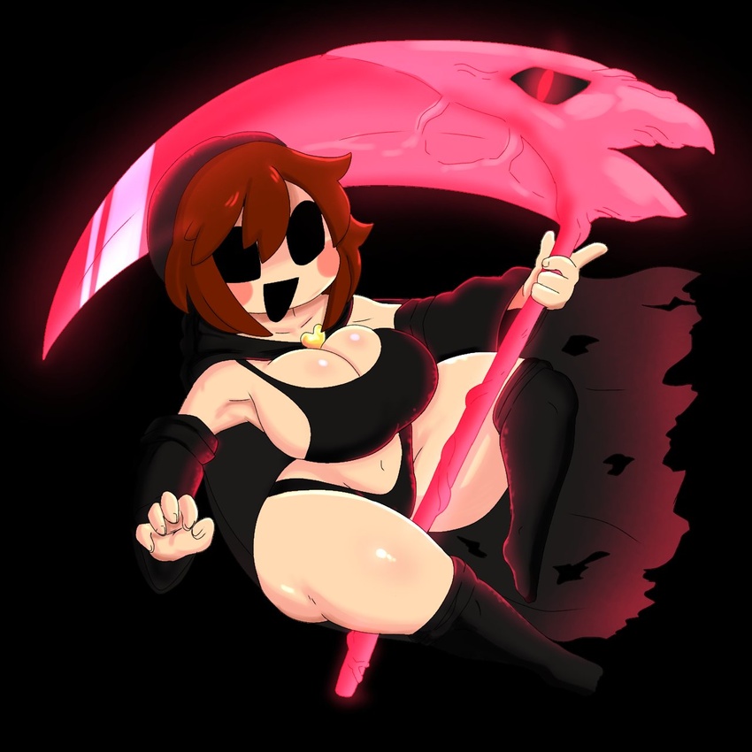 1girls alternate_universe big_breasts black_bikini black_cape black_socks breasts chara chara_au female female_only huge_breasts mochikirb reaper_chara reapertale scythe solo tagme thick_thighs thunder_thighs undertale undertale_(series) undertale_au weapon