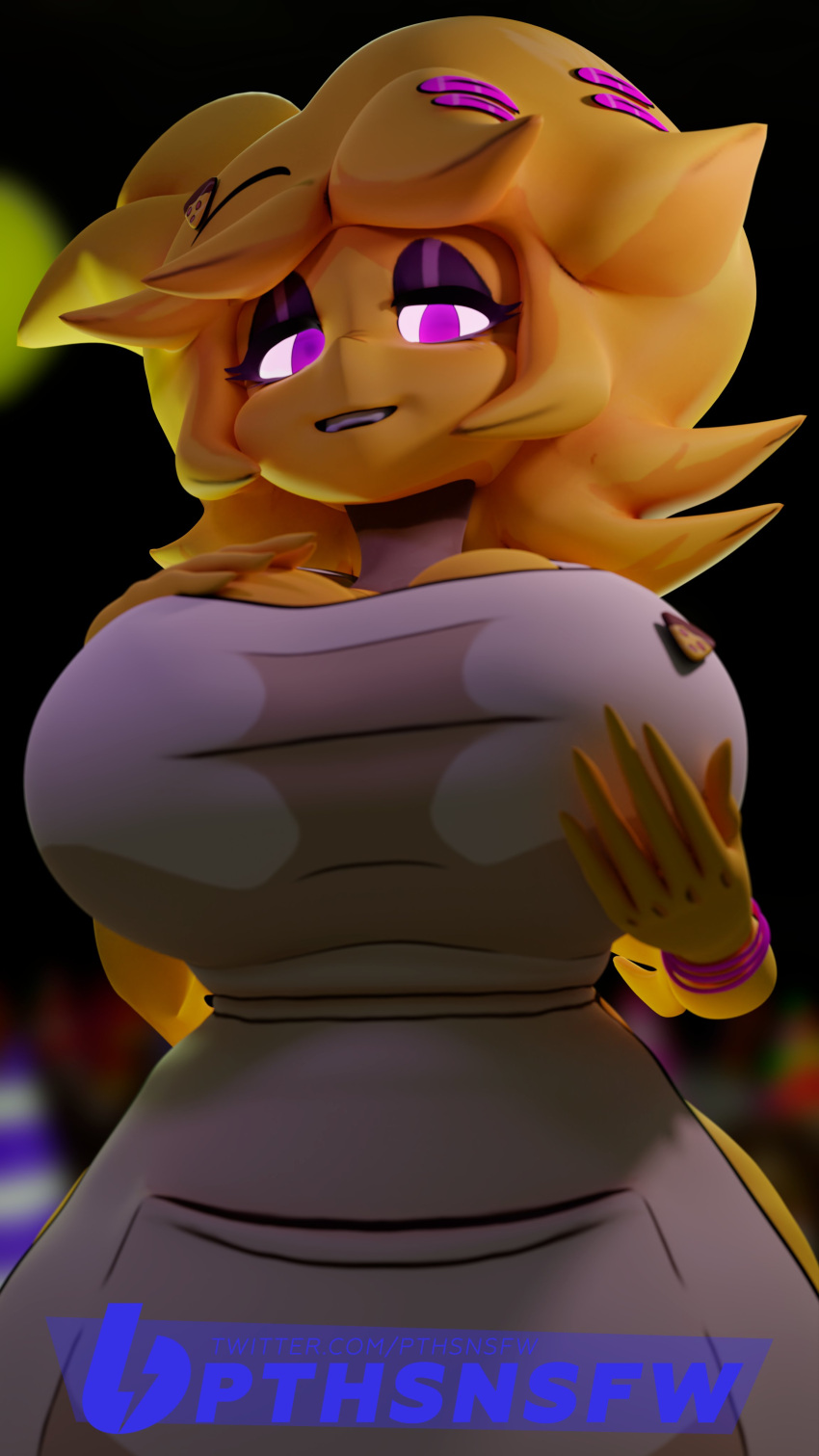 1girls 3d 3d_(artwork) alternate_version_available anthro anthro_only big_breasts breasts cally3d chica_(cally3d) chica_(fnaf) chiku chiku_(cryptia) clazzey clothed clothing cryptiacurves curvy fazclaire's_nightclub female female_only five_nights_at_freddy's fnaf fredina's_nightclub furry furry_only hi_res hourglass_figure looking_at_viewer pths scottgames solo solo_female voluptuous yellow_fur