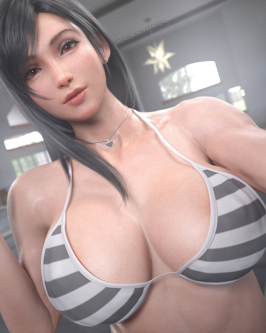 1girls 3d abs absurdres areola areolae ass big_ass big_breasts bikini black_hair black_nail_polish black_nails bra breasts earrings eye_fetish female female_only final_fantasy final_fantasy_vii final_fantasy_vii_remake fit fit_female fully_clothed gym hard_nipples highres huge_breasts latina lingerie long_hair nail_polish necklace nerohunter6 realistic red_eyes selfie solo square_enix striped_bra stripes swimsuit thick_thighs tifa_lockhart toned toned_female voluptuous voluptuous_female