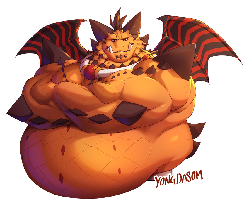 2023 activision anthro belly biceps big_belly collar crossed_arms dragon half-length_portrait hi_res horn looking_down magnus_(spyro) male musclegut muscular muscular_anthro muscular_male mythological_creature mythological_scalie mythology overweight overweight_anthro overweight_male portrait rescued_dragons_(spyro) scalie signature solo spikes spyro_reignited_trilogy spyro_the_dragon teeth tusks wings yongdasom