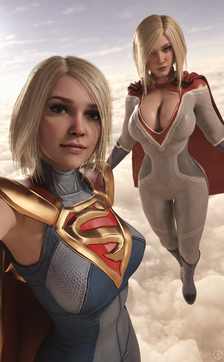 2girls 3d alf3d big_breasts blender boob_window cleavage cleavage_cutout dc dc_comics female female_only fully_clothed injustice_2 kara_zor-el karen_starr leotard looking_pleasured netherrealm_studios pleasure_face power_girl power_girl_(injustice) selfie solo supergirl supergirl_(injustice) superman_(series) tagme