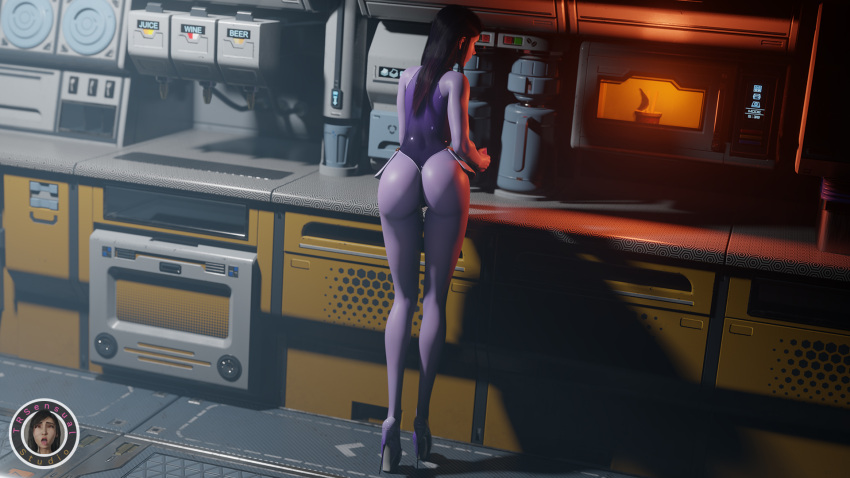 1female 3d amelie_lacroix big_ass black_hair bodysuit coffee_mug feet high_heels image image_set long_hair medium_breasts overwatch pink_hair purple_hair purple_skin scifi sensual thighs trsensualstudio watermark widowmaker yellow_eyes