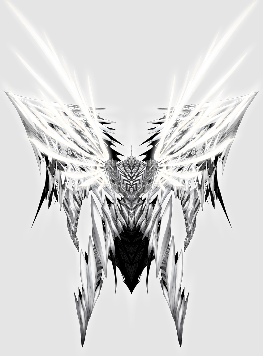 absurdres commentary_request highres inkblot_test kotoba_noriaki mecha no_humans photoshop_(medium) pixiv_robot_wars robot seirios_(kotoba) simple_background spiky symmetry wings