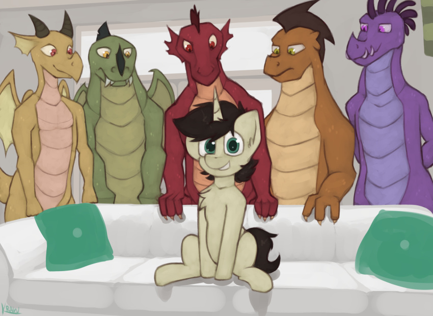 2018 anthro dragon equid equine fan_character feral furniture group hair hasbro hi_res horn horse interspecies looking_at_viewer male mammal marsminer meme my_little_pony mythological_creature mythological_scalie mythology nude piper_perri_surrounded pone_keith pony scalie sitting sofa