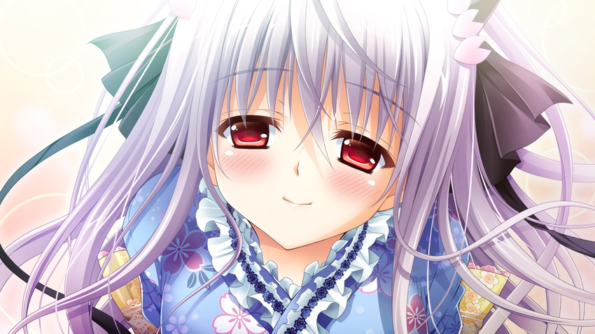 3-nin_iru! blush female game_cg long_hair mibuno_suzume purple_hair red_eyes smile suzui_narumi