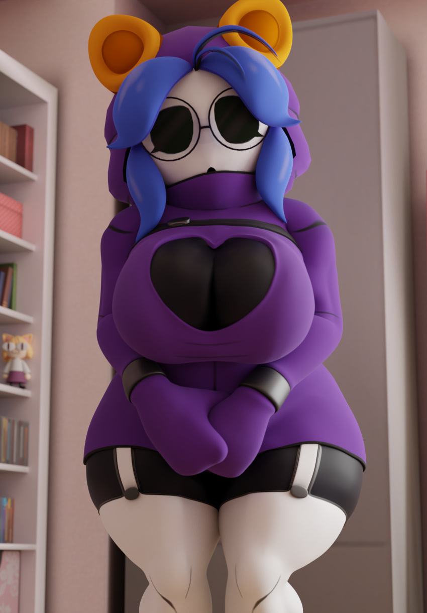 3d_(artwork) big_breasts black_body black_skin blender blue_hair cally3d clazzey cryptiacurves ears_up forella glasses hi_res high_resolution highres mario_(series) neco-arc shy_gal shygal_(cryptiacurves) stockings tagme thick thick_hips thick_legs thick_thighs