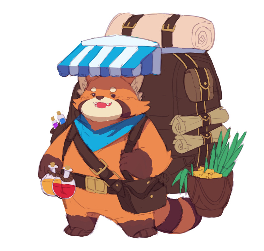 2021 ailurid anthro backpack biped brown_body cute_fangs hi_res humanoid_hands kemono male mammal orange_body overweight overweight_male red_panda simple_background solo white_background yed