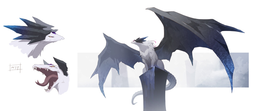 big_wings black_claws black_horn black_wings blue_horn blue_wings blurred_background bust_portrait claws digital_media_(artwork) dragon feral fluffy fluffy_chest fog forehead_gem front_view full-length_portrait fur furred_dragon furred_scalie gaping_mouth gem grey_body grey_scales grey_tail horn kemono long_tail low-angle_view membrane_(anatomy) membranous_wings monotone_body monotone_fur monotone_tail multicolored_horn multicolored_wings multiple_images mythological_creature mythological_scalie mythology neck_tuft nude open_mouth outside perched pillar portrait quadruped red_eyes roaring scales scalie sharp_teeth sitting snout solo tail teeth toe_claws tongue tongue_out tuft two_tone_horn two_tone_wings white_body white_fur whitexterior wings yellow_sclera