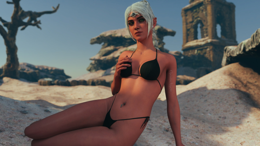 1girls 3d baldur's_gate_3 bikini black_bikini operatorizzy130 shadowheart swimsuit white_hair