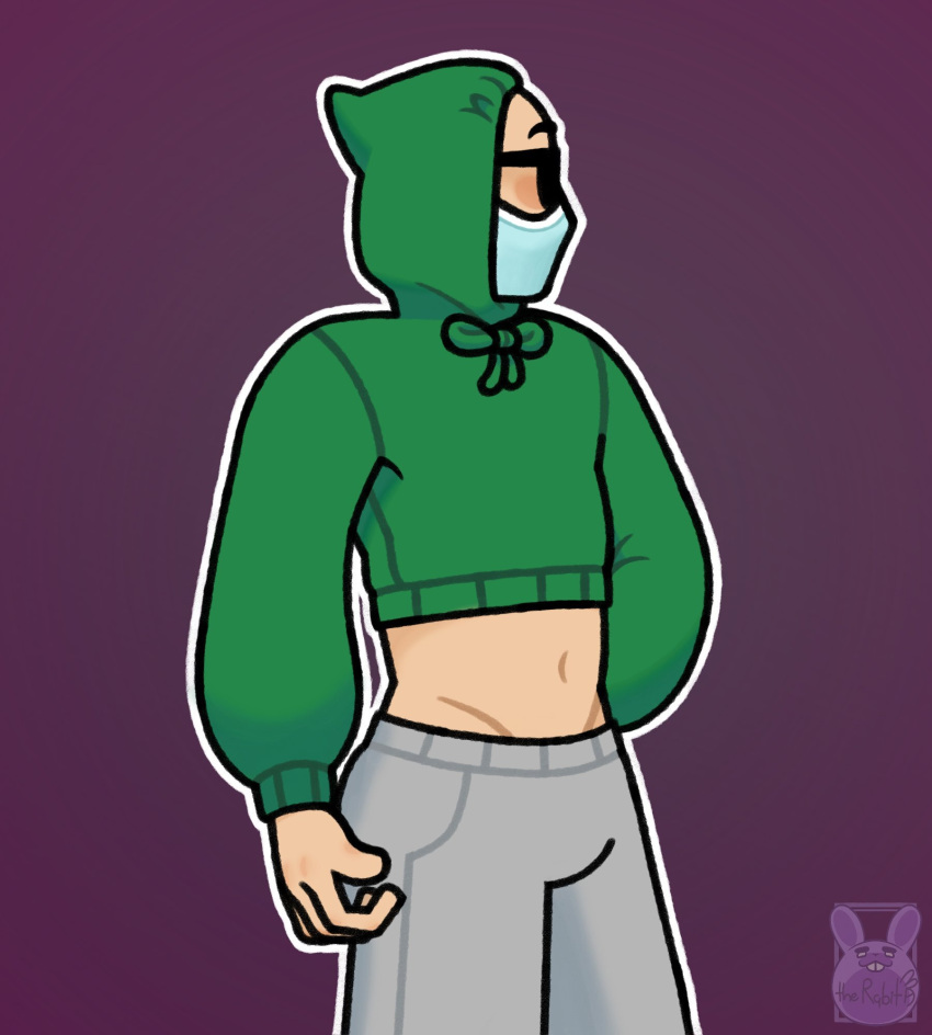 1boy belly bottomwear clothed clothing color colored crop_top cropped_hoodie grey_pants hi_res kwite male male_focus mask muscular muscular_male pants solo solo_focus solo_male sunglasses sweater therabit topwear veiny_penis youtube youtuber youtuber_boy youtubers