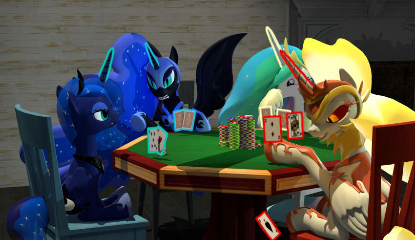 2024 ace_of_hearts ace_of_spades alicorn black_body card chair cheat daybreaker_(mlp) equid equine female feral fire five_of_spades flaming_hair flaming_mane friendship_is_magic furniture garry's_mod group hasbro hi_res horn king_of_spades levitation magic magic_user mammal mane multicolored_mane my_little_pony mythological_creature mythological_equine mythology nightmare_moon_(mlp) playing_card poker poker_chip princess_celestia_(mlp) princess_luna_(mlp) pseudo_hair pseudo_mane purple_body sitting starry_hair telekinesis two_of_spades wings xafilah