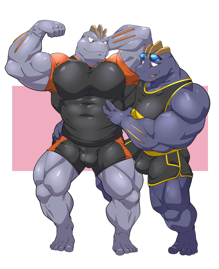 duo eyewear flint_steel generation_1_pokemon hi_res humanoid machoke maldu male male/male muscular muscular_humanoid muscular_male nintendo pokemon pokemon_(species) ryuji_kaiyo sunglasses