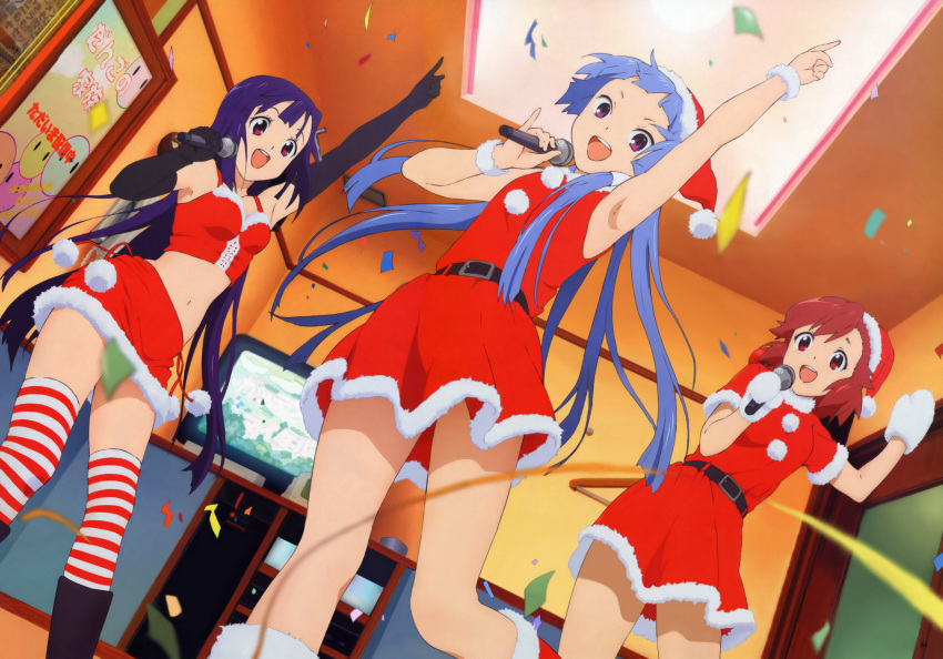 aoba_tsugumi censored christmas convenient_censoring happy highres kannagi kannagi_crazy_shrine_maidens nagi original_artwork santa_costume santa_suit singing upskirt zange zettai_ryouiki