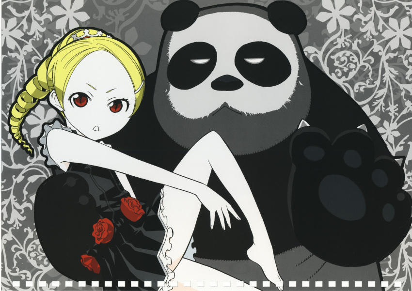 absurdres blonde_hair flower highres kaibutsu_oujo panda princess_resurrection red_eyes rose roses ryu-ryu scan sherwood