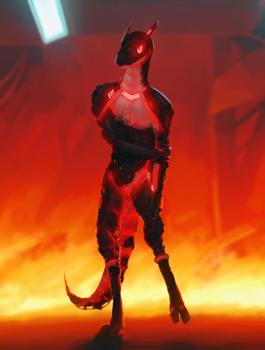 anthro broken burned damaged fire fleisher_(roifantome) hi_res laboratory machine male robot roifantome science science_fiction scientist solo synth_(vader-san) synthetic synthpara tail