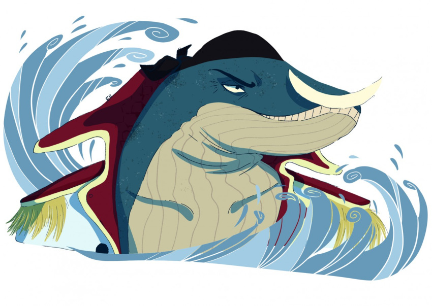 anthro baleen_whale blue_whale cetacean edward_newgate elishiia facial_hair male mammal marine mature_male moustache one_piece solo teeth water whale whitebeard_(one_piece)