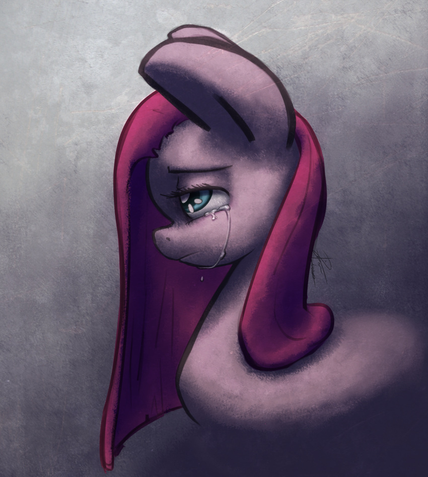 2013 bodily_fluids chromaskunk collaboration earth_pony equid equine female feral friendship_is_magic fur hair half-length_portrait hasbro hi_res horse leadhooves mammal my_little_pony pink_body pink_fur pink_hair pinkamena_(mlp) pinkie_pie_(mlp) pony portrait sad solo tears