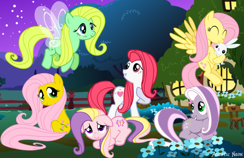 aquaticneon crossover cutie_mark equid equine feathered_wings feathers female feral flutter_pony_(mlp) fluttershy_(mlp) fluttershy_(mlp_g3) friendship_is_magic group hasbro hi_res mammal mlp_g1 mlp_g3 morning_glory_(mlp) my_little_pony my_little_pony_'n_friends my_little_pony_(2003) my_little_pony_tales mythological_creature mythological_equine mythology on_model past_meets_present pegasus posey_(pre-g4) pre-g4 square_crossover style_emulation sweetheart_(mlp) wings wisteria_(mlp) yellow_body yellow_feathers