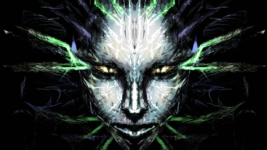 16:9 9_6 ambiguous_gender android artificial_intelligence creepy digital_creature hi_res humanoid_face looking_at_viewer machine not_furry robot shodan solo system_shock widescreen