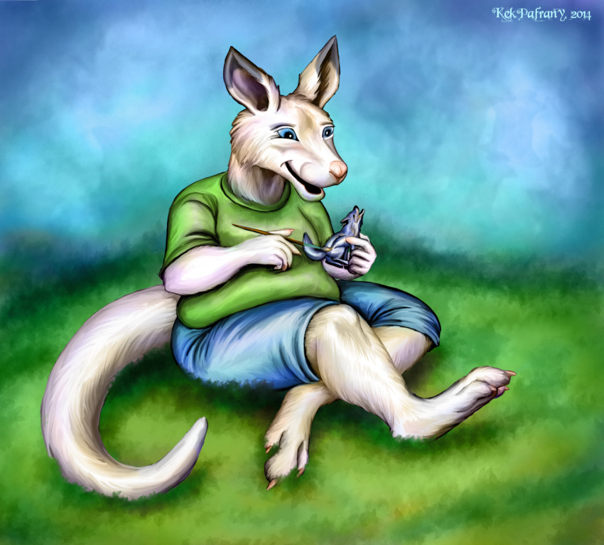 2014 anthro brush digital_media_(artwork) grass kangaroo kekpafrany macropod male mammal marsupial plant solo