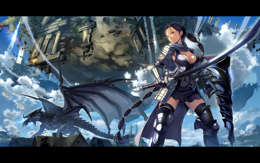 armor beek cleavage dragon long_hair sword tagme vindictus weapon