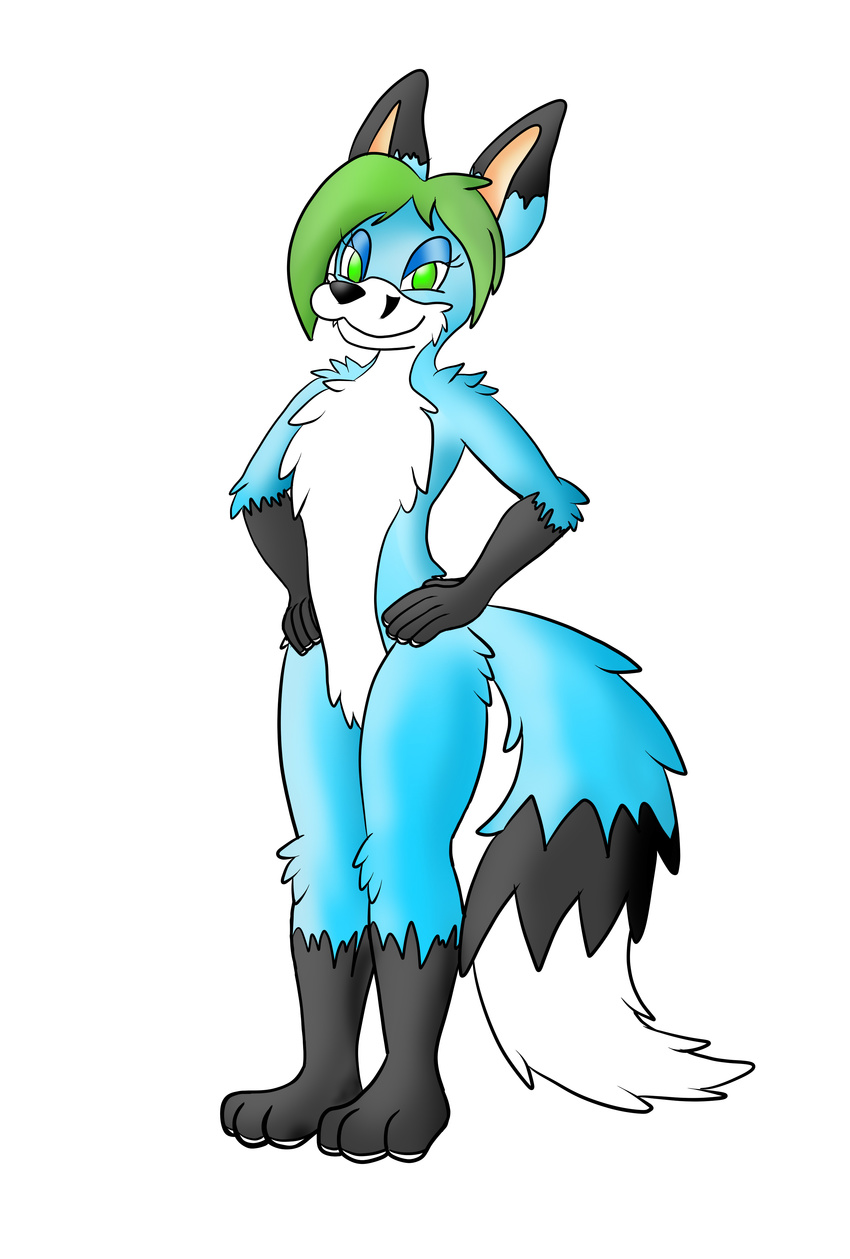 absurd_res anthro blue_body blue_fur canid canine femboy fennec_fox fluffy fox fur hair hi_res hybrid male mammal no_pupils snout_notch solo tokala tokalathefox true_fox