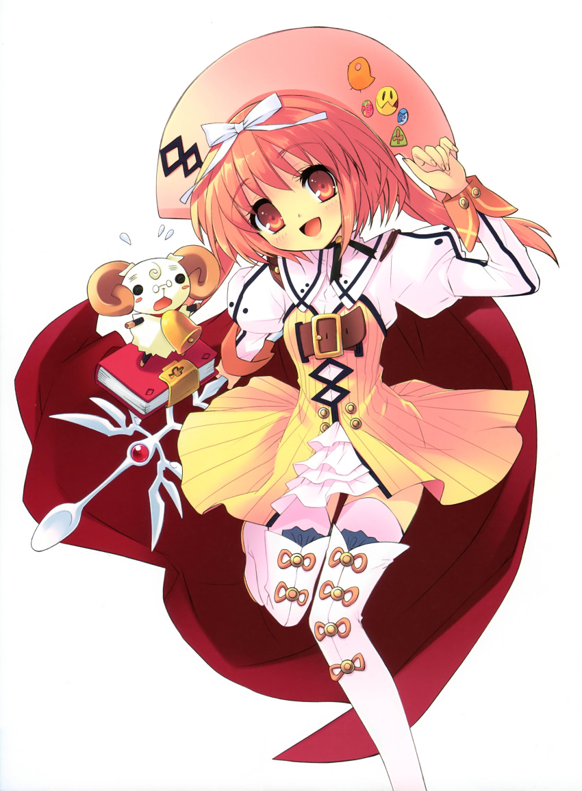 absurdres akihime_sumomo book brown_hair cape female highres incredibly_absurdres itou_noiji nanatsuiro_drops noizi_ito sheep simple_background solo thighhighs yuki-chan