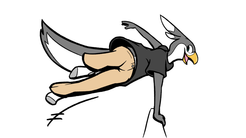 16:9 anthro avian bird clothed clothing dyna_(dynablade_savior) dynablade_savior feathers grey_body grey_feathers head_tuft hi_res male parkour solo tuft white_body white_feathers widescreen