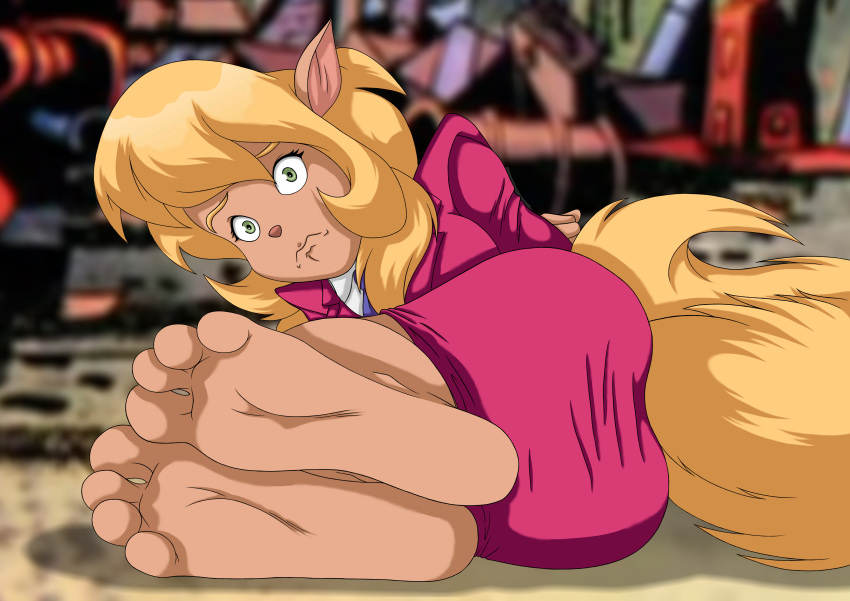 4_toes absurd_res anthro barefoot blush callie_briggs dazidentevil domestic_cat feet felid feline felis female foot_focus fur green_eyes hair hanna-barbera hi_res humanoid_feet looking_at_viewer mammal plantigrade soles swat_kats tan_body tan_fur toes