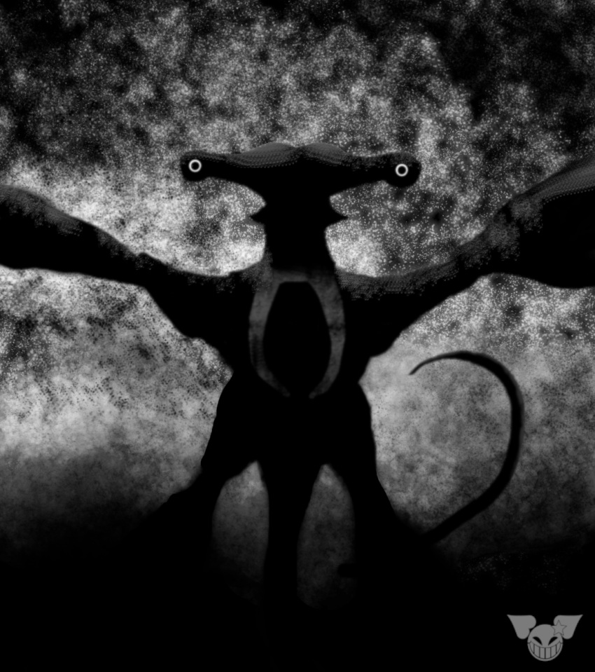 2021 4_wings alien all_tomorrows ambiguous_gender black_and_white digital_drawing_(artwork) digital_media_(artwork) eyestalks feral hi_res long_tail looking_at_viewer mandibles monochrome multi_wing nightmare_fuel qu_(all_tomorrows) solo soul_devouring_eyes tail watermark wings zephyrjester