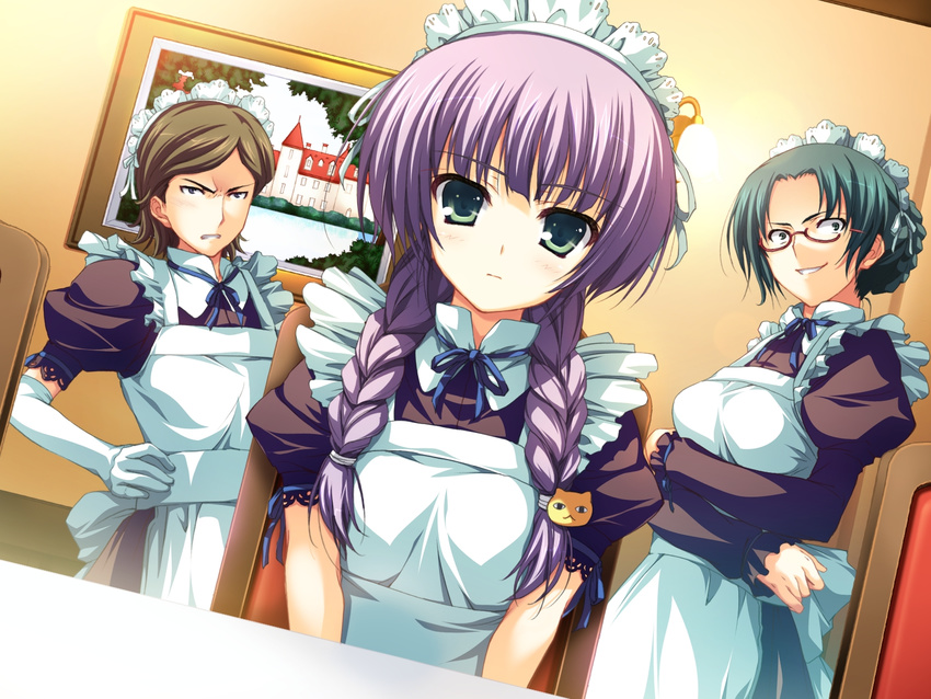 akatsuki_no_goei game_cg gray_hair green_eyes maid tomose_shunsaku tsuki