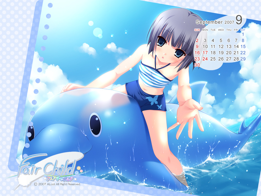 aizawa_tobari blue_eyes calendar fair_child nimura_yuushi short_hair swimsuit water