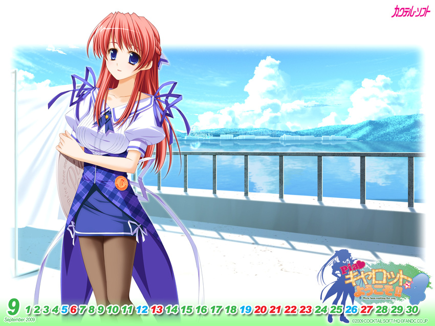 ariko_youichi blue_eyes calendar hasegawa_akemi pantyhose pia_carrot pia_carrot_4 red_hair waitress