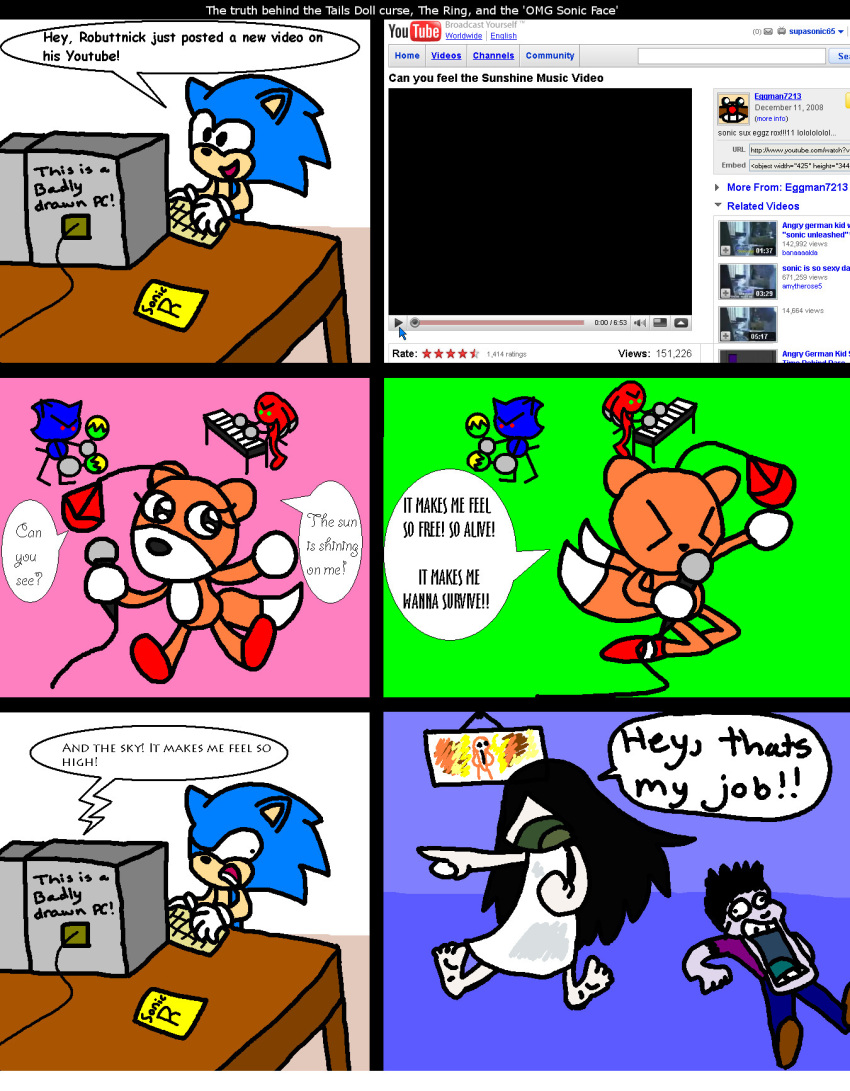 black_eyes computer crossover electronics eulipotyphlan girgrunny green_eyes hedgehog hi_res keyboard machine mammal maraca mecha_knuckles metal_sonic microphone musical_instrument percussion_instrument red_eyes robot sega singing sonic_the_hedgehog sonic_the_hedgehog_(series) tails_doll the_ring youtube