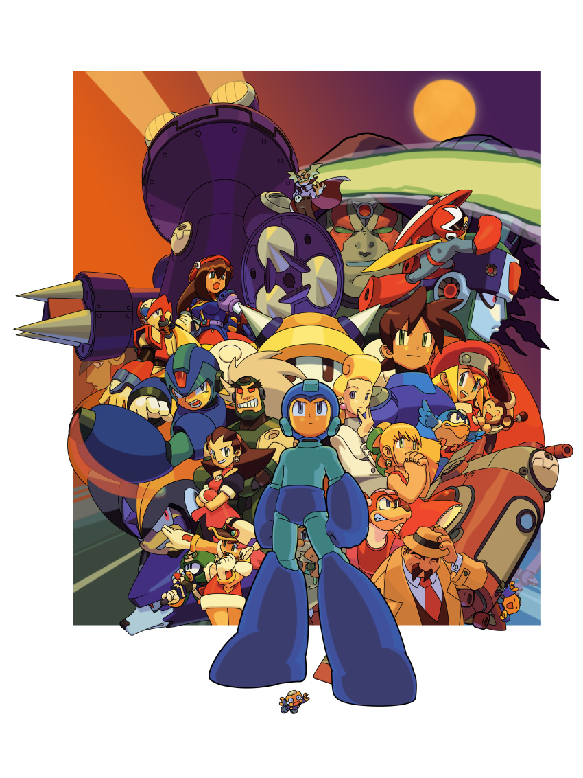 6+boys 6+girls absurdres aircraft airship amelia_(mega_man) android arm_cannon barrell_caskett_(mega_man) bass_(mega_man) beat_(mega_man) bon_bonne_(mega_man) character_request colonel_(mega_man) data_(mega_man) dr._light_(mega_man) dr._wily_(mega_man) duo_(mega_man) everyone facial_hair forehead_jewel hat highres inspector_(mega_man) iris_(mega_man) ishikawa_hideki mega_man:_battle_&_chase mega_man_(character) mega_man_(classic) mega_man_(series) mega_man_legends_(series) mega_man_volnutt mega_man_x4 mega_man_x_(series) moustache multiple_boys multiple_girls pantyhose plum_(mega_man) proto_man ripot_(mega_man) robot roll_(mega_man) roll_caskett_(mega_man) rush_(mega_man) servbot_(mega_man) sigma_(mega_man) teisel_bonne_(mega_man) treble_(mega_man) tron_bonne_(mega_man) vector_trace weapon x_(mega_man) zero_(mega_man)