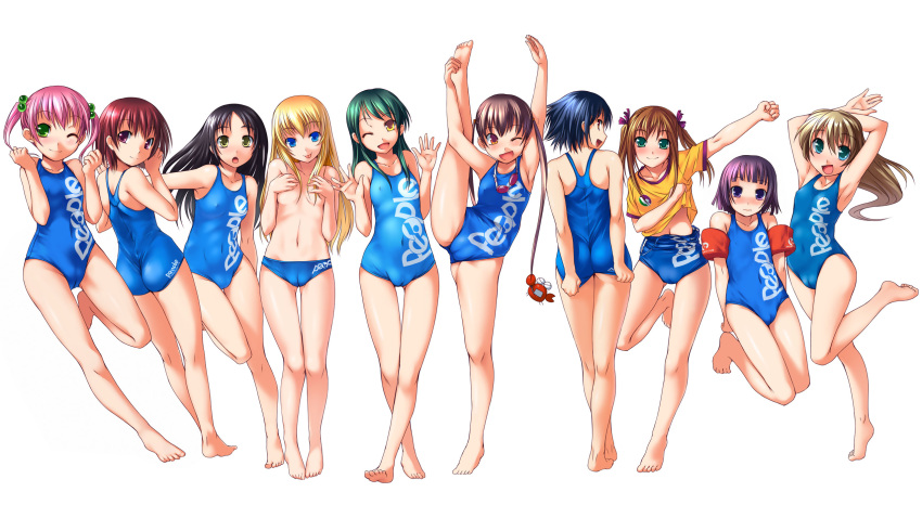 ass black_hair blonde_hair blue_eyes blue_hair blush bosshi brown_eyes brown_hair green_eyes green_hair long_hair original pink_hair purple_eyes purple_hair red_eyes red_hair short_hair swimsuit topless twintails yellow_eyes