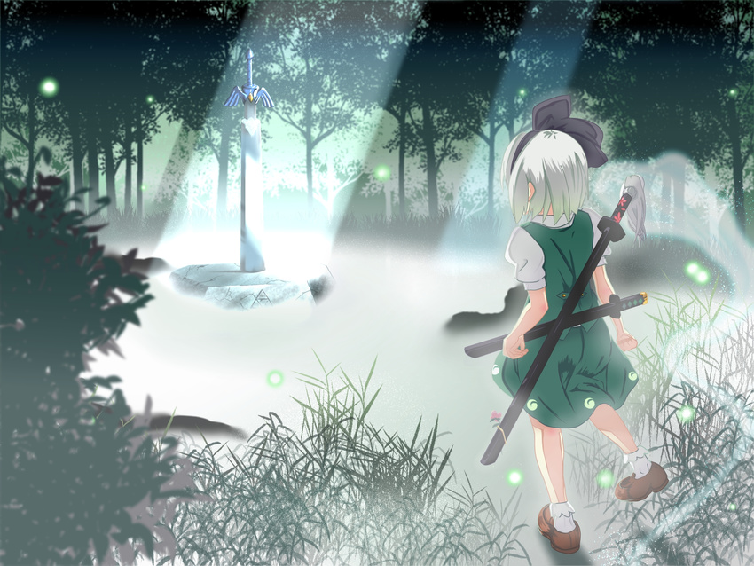 bad_id bad_pixiv_id crossover female forest highres konpaku_youmu konpaku_youmu_(ghost) master_sword nature parody solo takanashi_sora_(soramyon) the_legend_of_zelda touhou